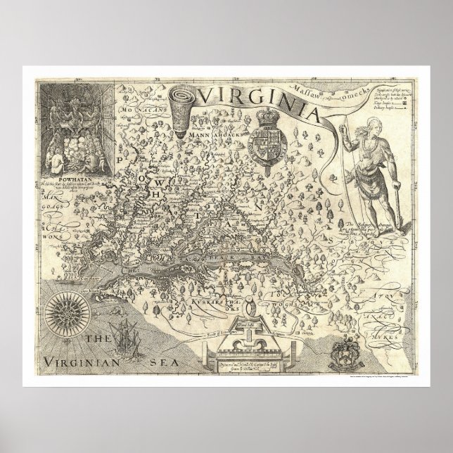Virginia John Smith Map 1624 Poster (Front)