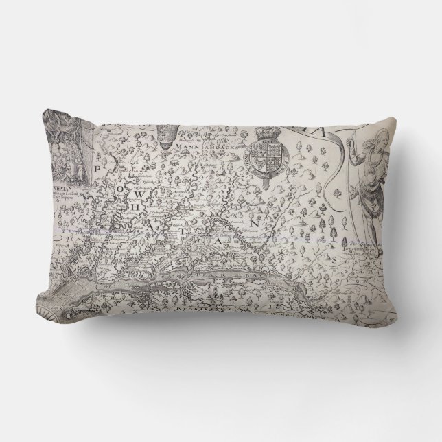Virginia Map, 1612 Lumbar Pillow (Front)