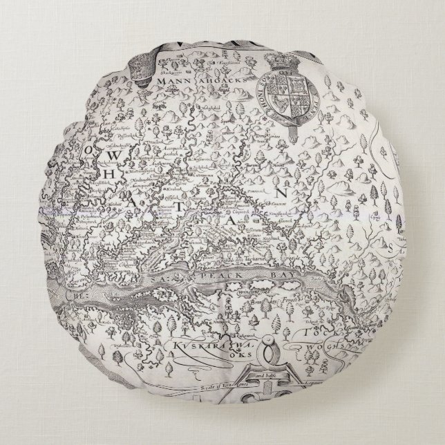 Virginia Map, 1612 Round Pillow (Front)