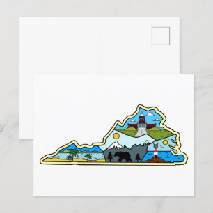 Virginia Map Chesapeake Charlottesville Lynchburg Postcard