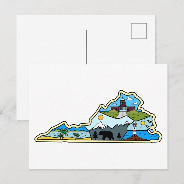 Virginia Map Chesapeake Charlottesville Lynchburg Postcard (Front/Back)