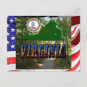 Virginia Map, State Seal, Picture Text Postcard