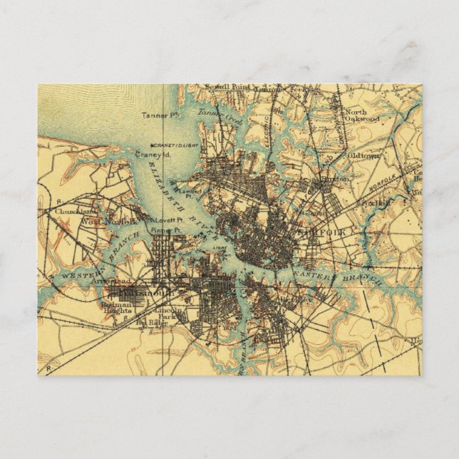 Virginia Norfolk Vintage Map Postcard (Front)