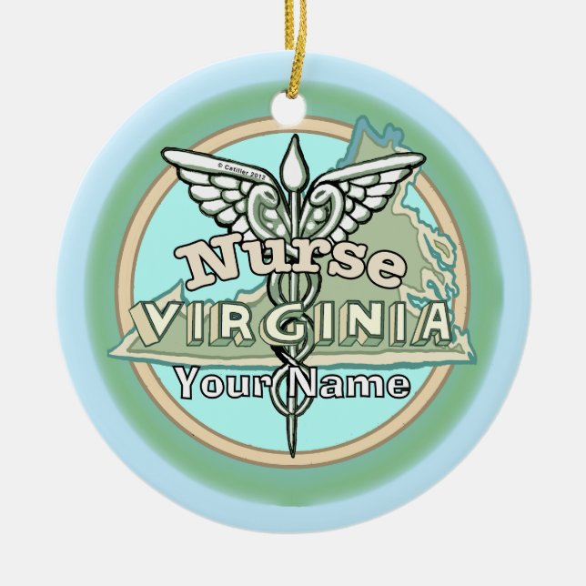Virginia Nurse Caduceus Ceramic Ornament (Front)