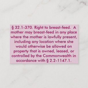 Virginia "Right to Breastfeed" Cards