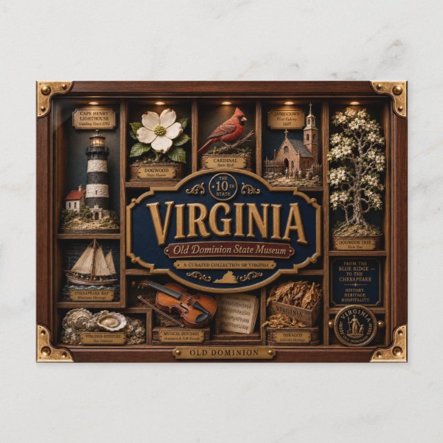 Virginia Shadow Box 3D Figurine State Postcard (Front)