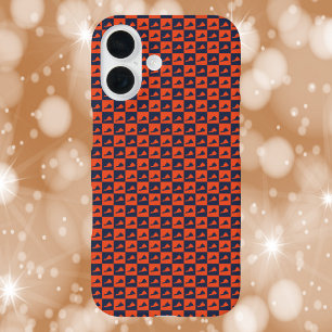 Virginia Silhouette Chequered Pattern Blue Orange iPhone 16 Case