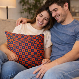 Virginia Silhouette Chequered Pattern Blue Orange Throw Pillow