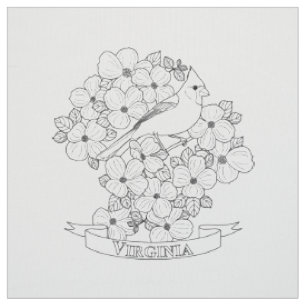 Virginia State Bird and Flower Colouring Page Fabric