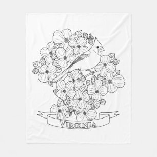 Virginia State Bird and Flower Colouring Page Fleece Blanket