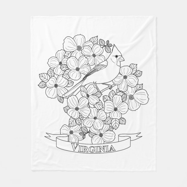 Virginia State Bird and Flower Colouring Page Fleece Blanket (Front)