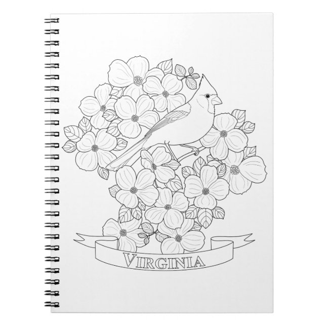 Virginia State Bird and Flower Colouring Page Notebook (Front)