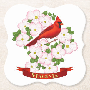 Virginia State Bird and Flower Colouring Page Paper Coaster