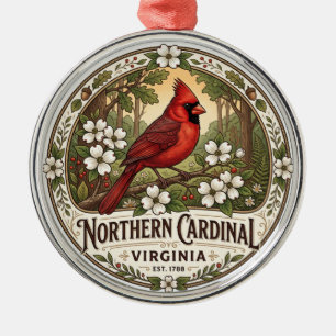 Virginia State Bird Northern Cardinal Metal Ornament