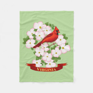 Virginia State Cardinal Bird and Dogwood Flower Fleece Blanket