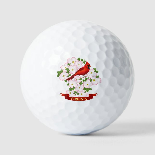 Virginia State Cardinal Bird and Dogwood Flower Go Golf Balls (Front)