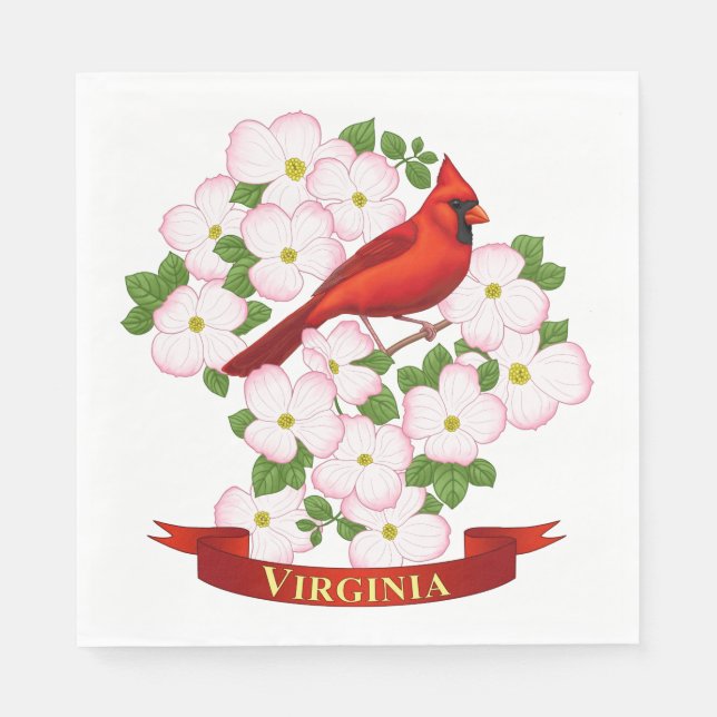 Virginia State Cardinal Bird and Dogwood Flower Napkin (Front)