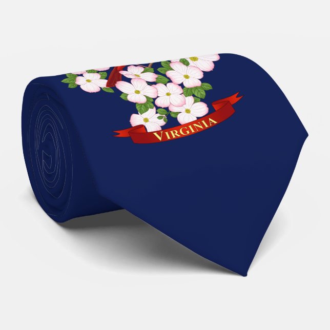 Virginia State Cardinal Bird and Dogwood Flower Tie (Rolled)