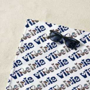 Virginia State Flag Typography Pattern USA Beach Towel