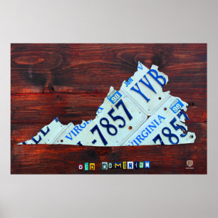 Virginia State License Plate Map Poster