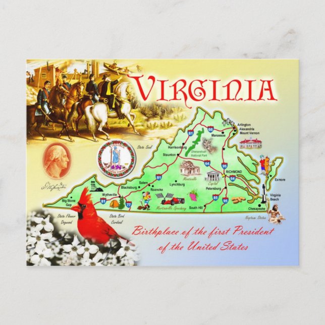 Virginia State Map Postcard (Front)