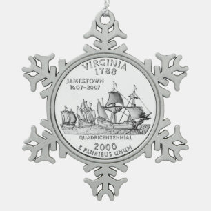Virginia State Quarter Snowflake Pewter Christmas Ornament
