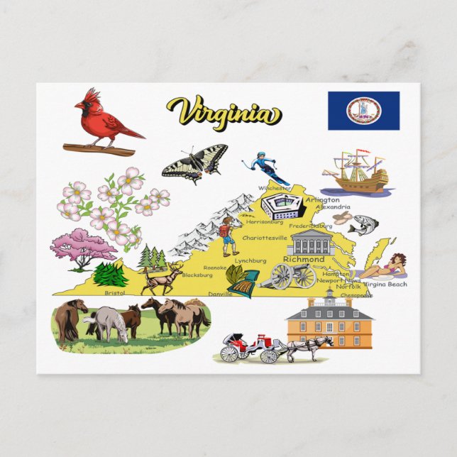 Virginia state tourist map  postcard (Front)