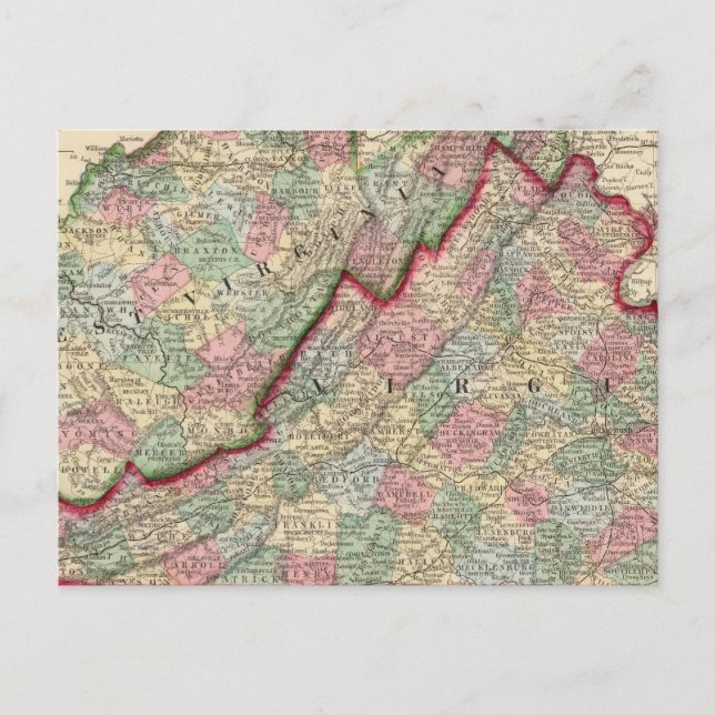 Virginia, W Virginia Map by Mitchell Postcard (Front)