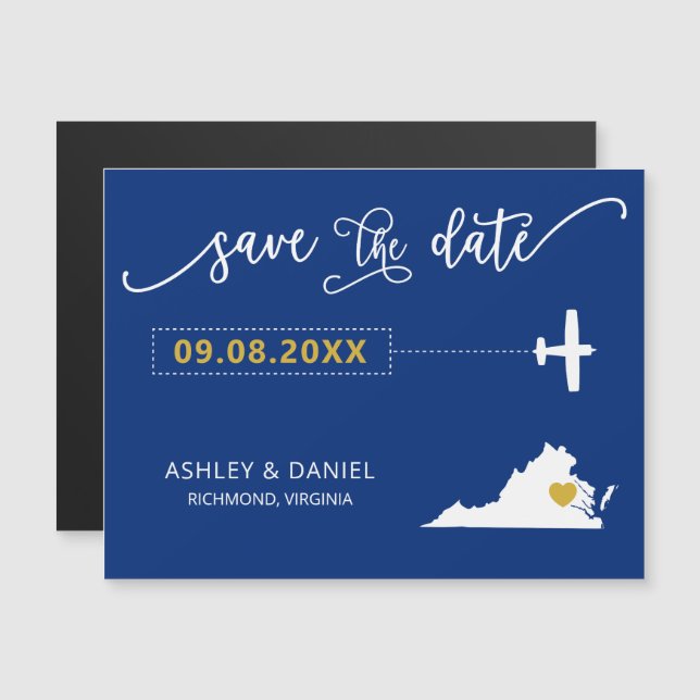 Virginia Wedding Save the Date Card, Map Magnetic Invitation (Front/Back)