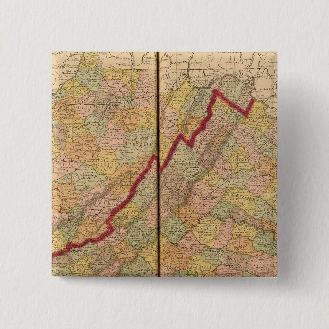 Virginia, West Virginia 2 Inch Square Button (Front)