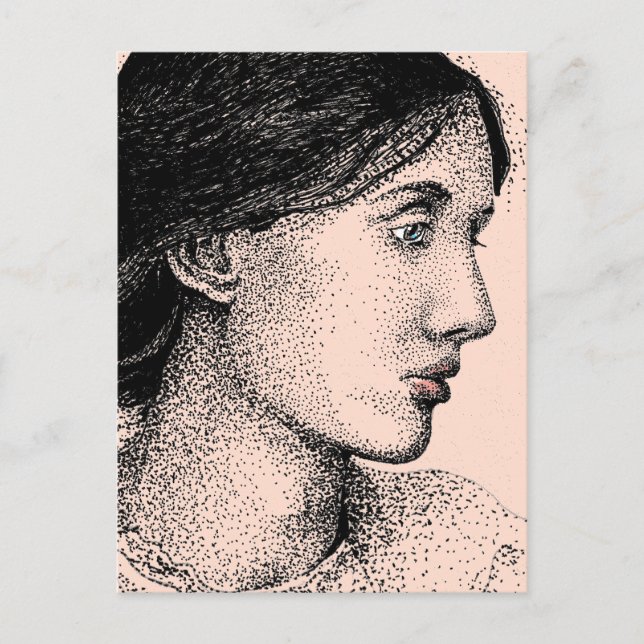 Virginia Woolf Ink Drawing Colorized Postcard (Front)