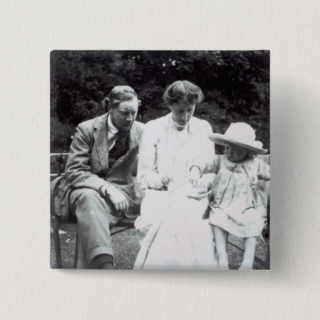 Virginia Woolf with Clive and Julian Bell, 1910 2 Inch Square Button (Front)