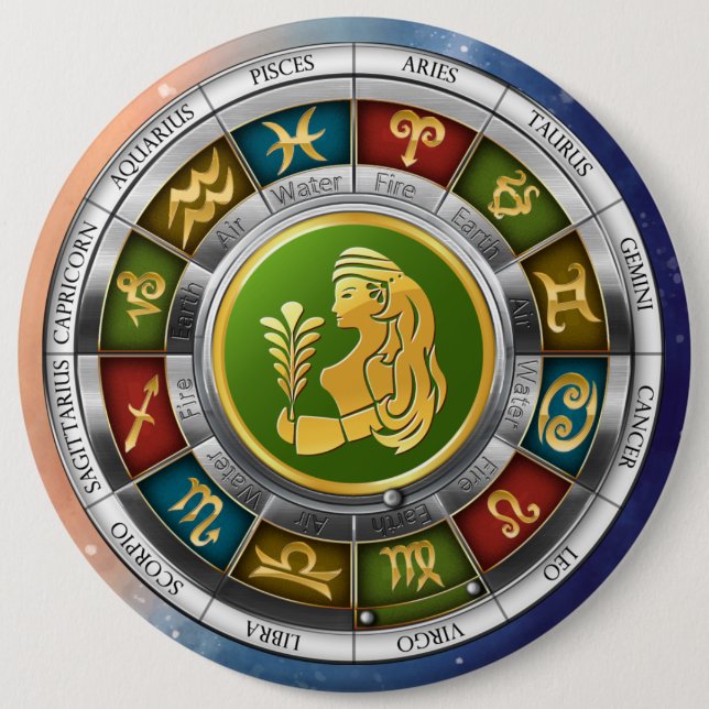 Virgo (August 23-September 22). Zodiac Signs. Case 6 Inch Round Button (Front)
