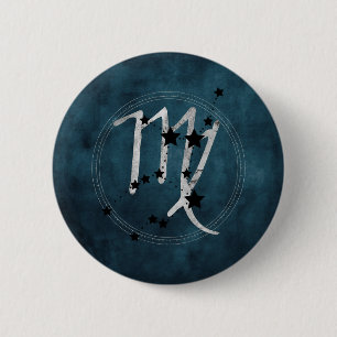 Virgo black silver teal zodiac constellation 2 inch round button