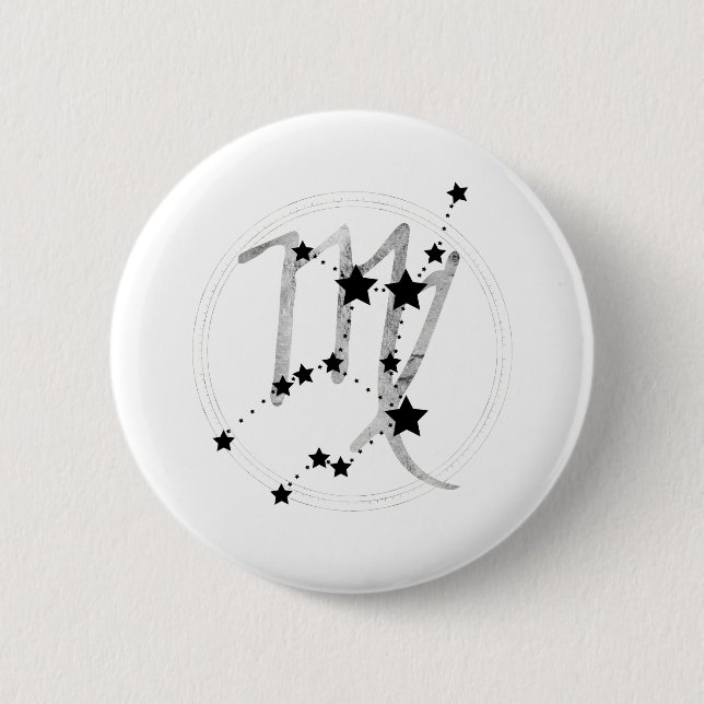 Virgo black & silver zodiac constellation astro 2 inch round button (Front)