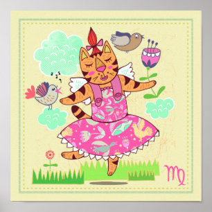 Virgo Cat Zodiac Nursery Print