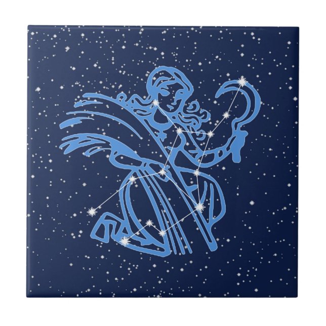 Virgo  Constellation and Sun Sign with Stars Tile (Front)
