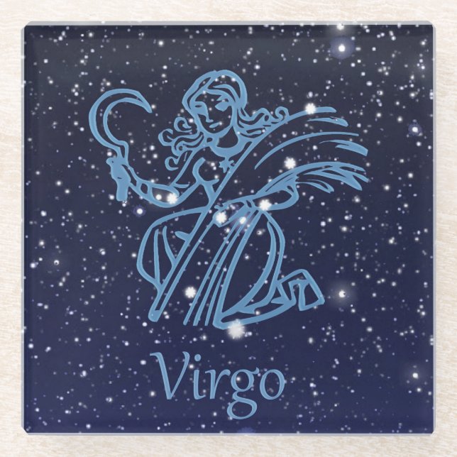 Virgo Constellation and Zodiac Sign with Stars Glass Coaster (Front)