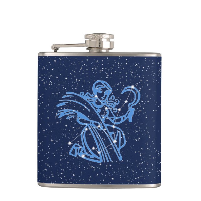 Virgo Constellation and Zodiac Sign with Stars Hip Flask (Front)