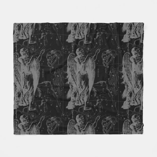 Virgo Constellation Hevelius 1690 on Black Fleece Blanket (Front (Horizontal))