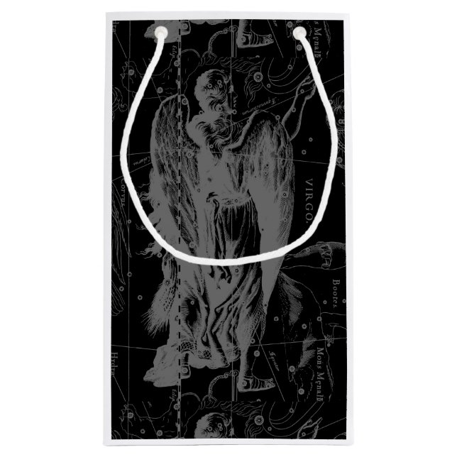 Virgo Constellation Hevelius 1690 on Black Small Gift Bag (Back)