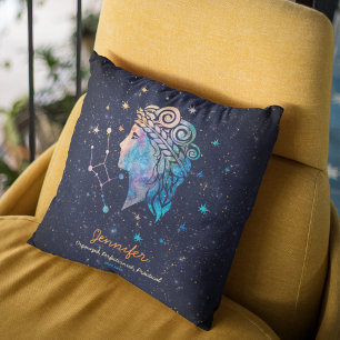 Virgo Constellation Zodiac Watercolor Stars Galaxy Throw Pillow