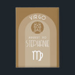 Virgo Custom Birthday Zodiac - Modern Design<br><div class="desc">Personalize this button with a birthdate and name. A custom design with the zodiac sign - Virgo - plus personality traits, information and constellation. Personalize this birthday candle with a birthdate and name. A custom birthday design with the zodiac sign - Virgo - plus personality traits, information and constellation. A...</div>