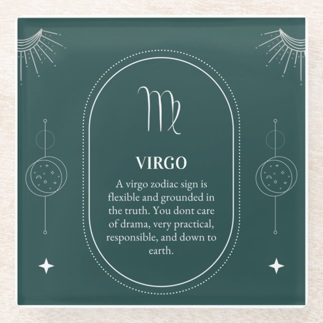 Virgo customize name 12 signs of the Zodiac Glass Coaster (Front)