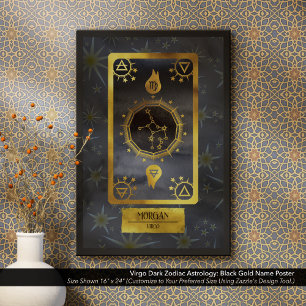 Virgo Dark Zodiac Astrology: Black Gold Name Poster