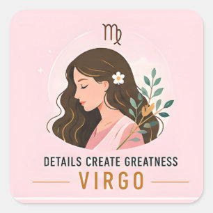 Virgo Details Create Greatness Colourful Zodiac Square Sticker