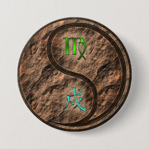 Virgo & Earth Dog 3 Inch Round Button