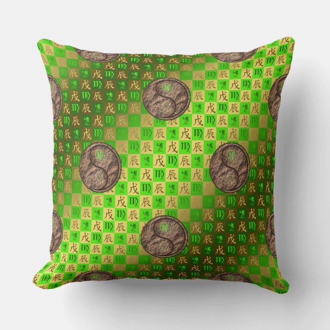Virgo & Earth Dragon Throw Pillow (Front)