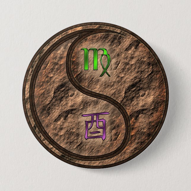 Virgo & Earth Rooster 3 Inch Round Button (Front)