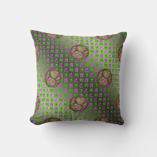 Virgo & Earth Rooster Throw Pillow (Front)